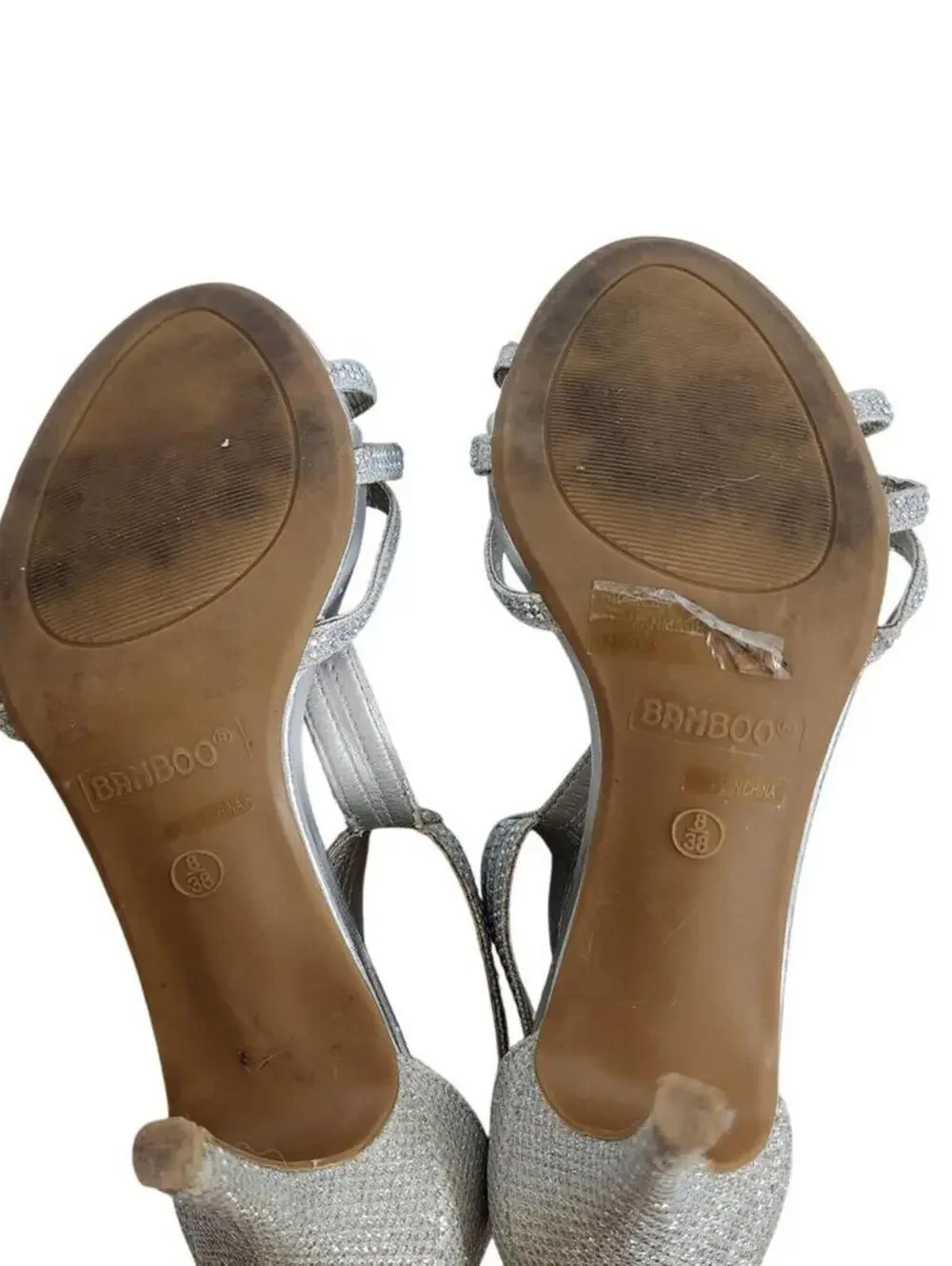 Bakboo Size 8 Sparkling Silver Sandal Heels Shoes